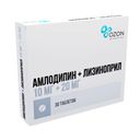 Амлодипин+Лизиноприл, 10 мг+20 мг, таблетки, 30 шт.